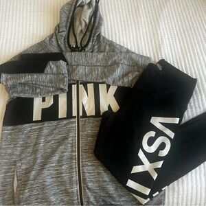 Victoria’s Secret set. Gray and Black PINK Hoodie and Black & white VSX Leggings